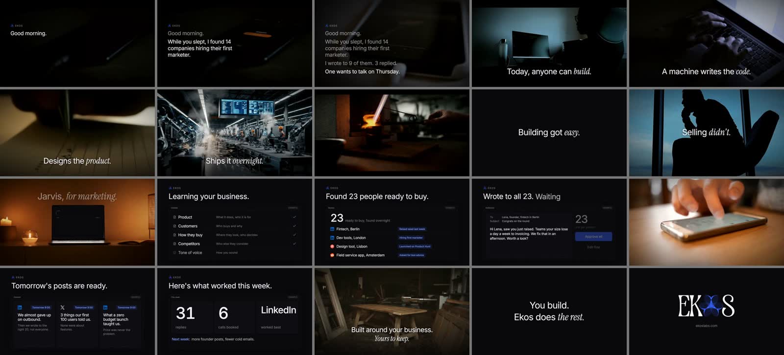 Launch film builder — example output in the Ekos-Labs/skills repo