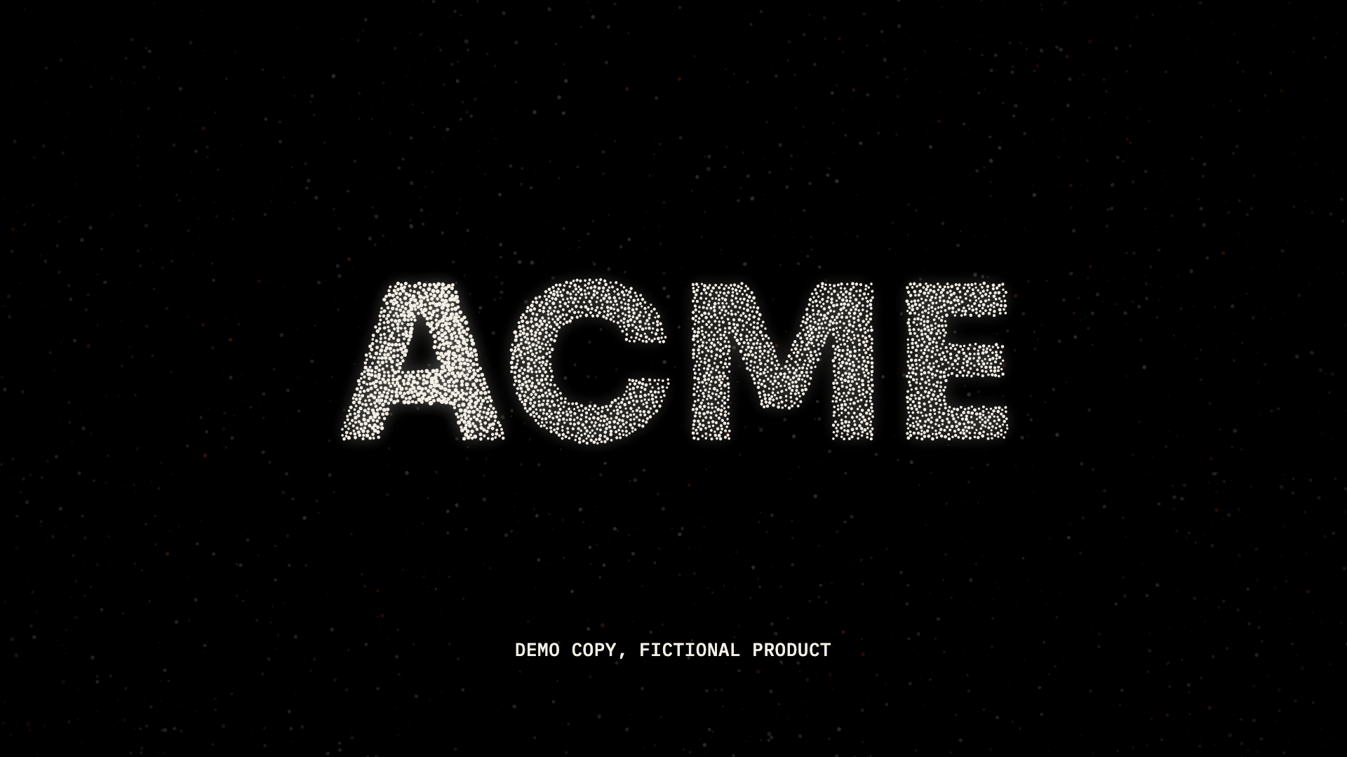 Motion particles — frame from the example film rendered with this skill (particles-acme-signal)