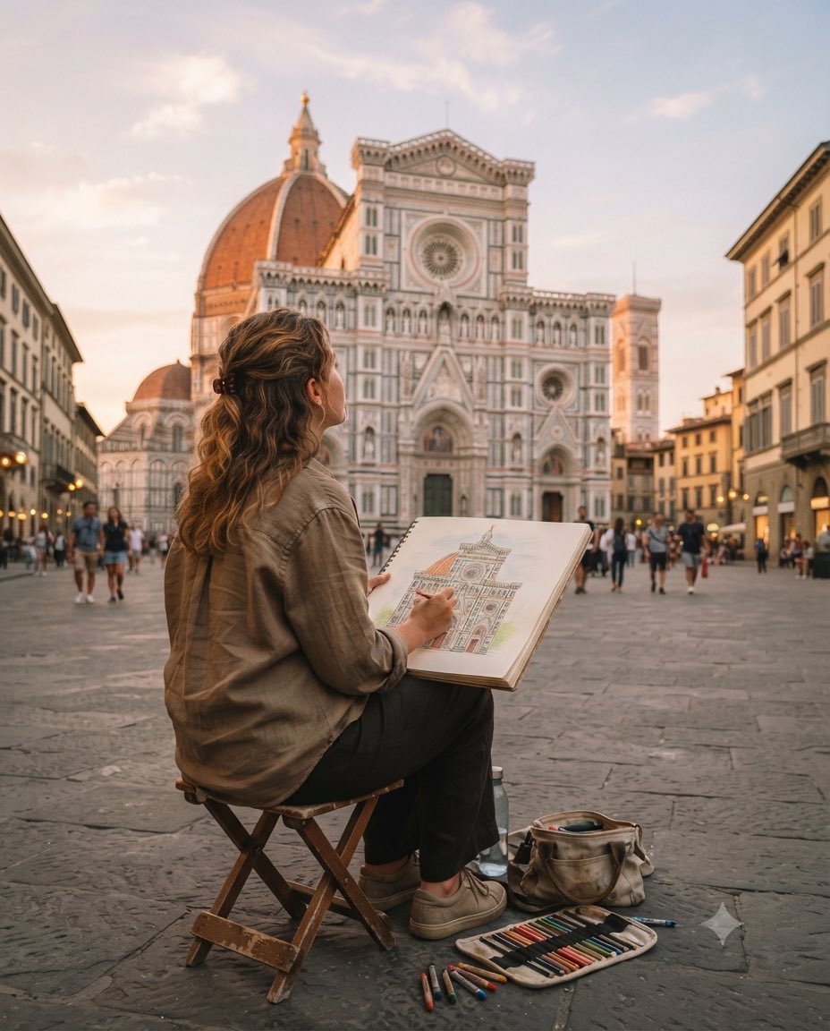 Social Media Post - Cinematic Travel Artist Sketching Landmark — sample posted by simeon-sanai
