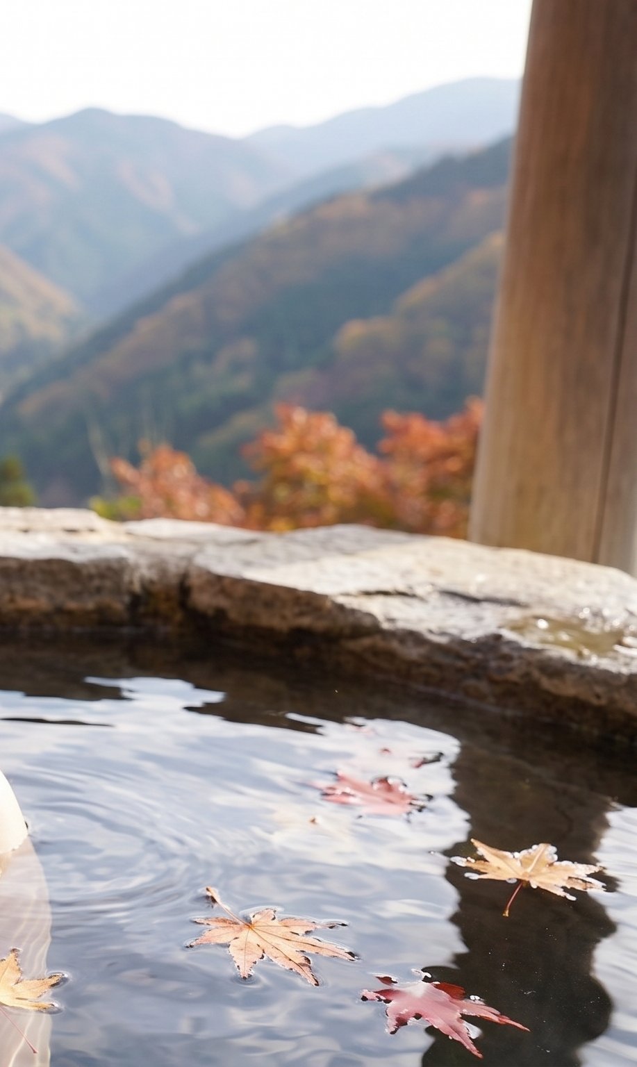 Social Media Post - Japanese Woman in Onsen with Autumn Maple View — sample posted by Saki H. 咲希